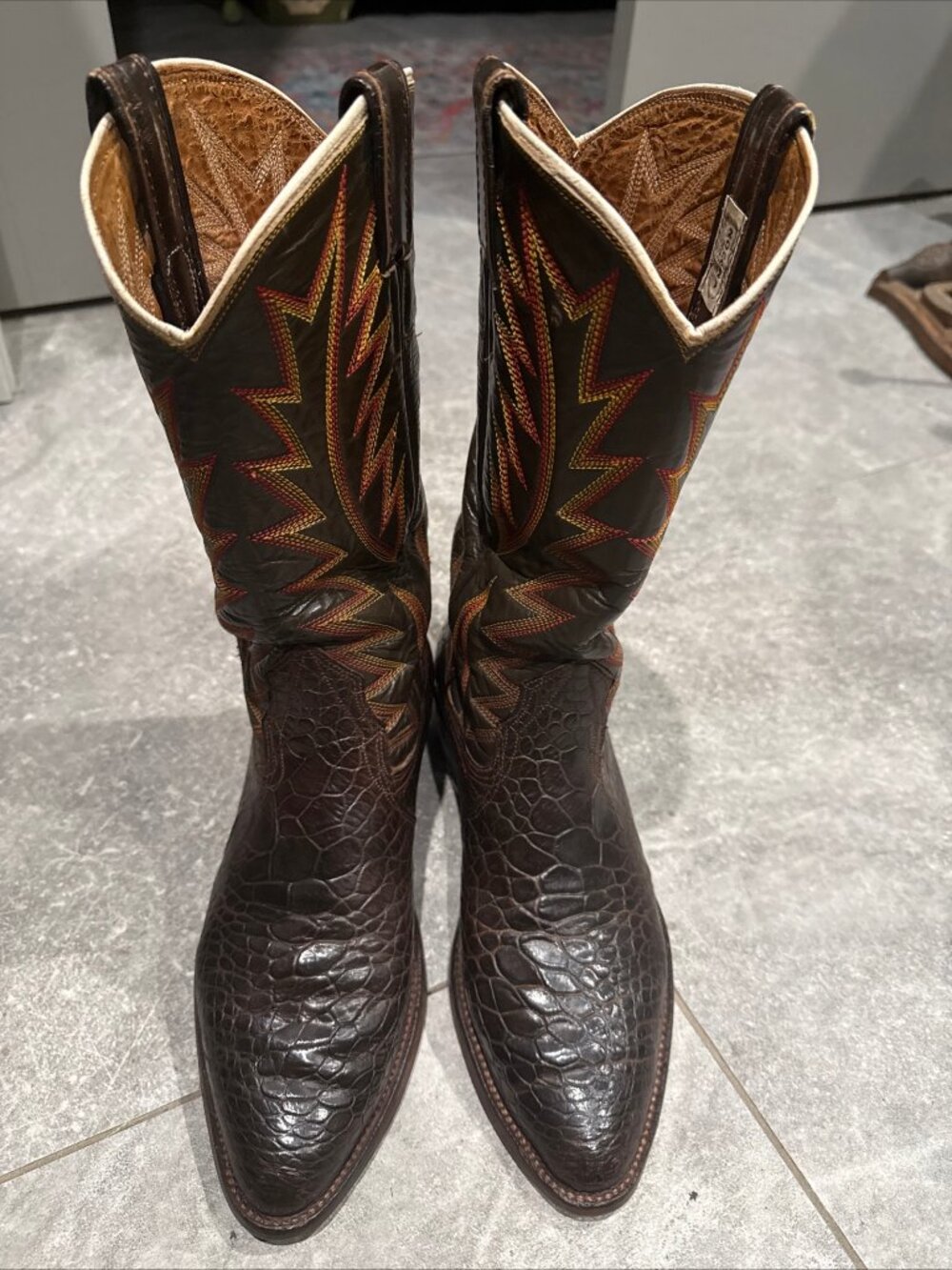 RARE 1970s Nocona Chocolate Pre Ban Turtle Round Toe Boots 9.5D